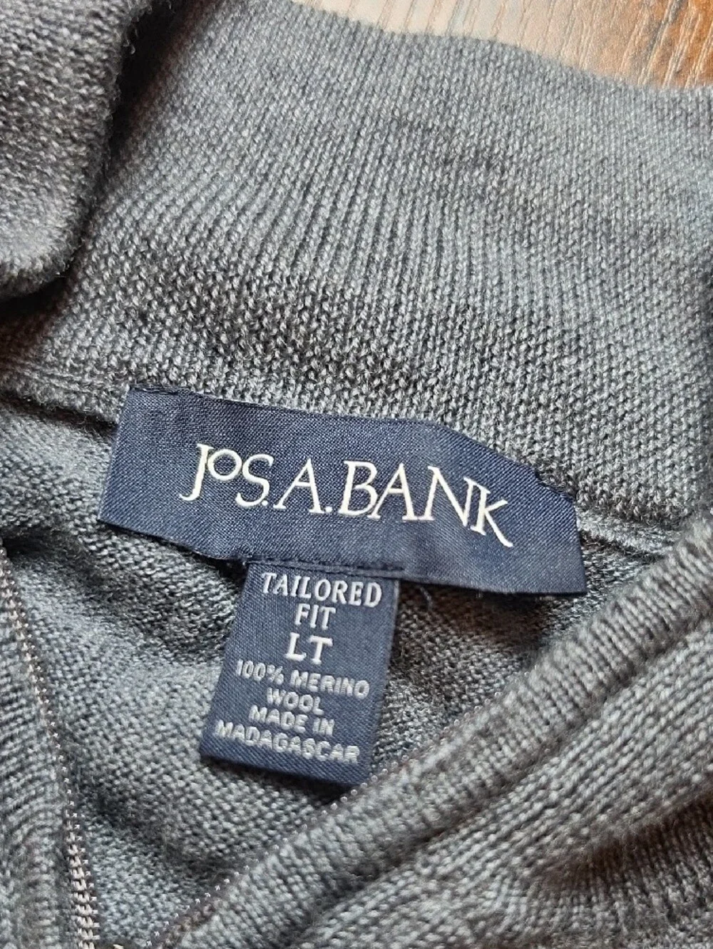 JOSEPH A. BANK | 100% Merino Wool Quarter Zip Mock Neck Sweater Gray | L Tall